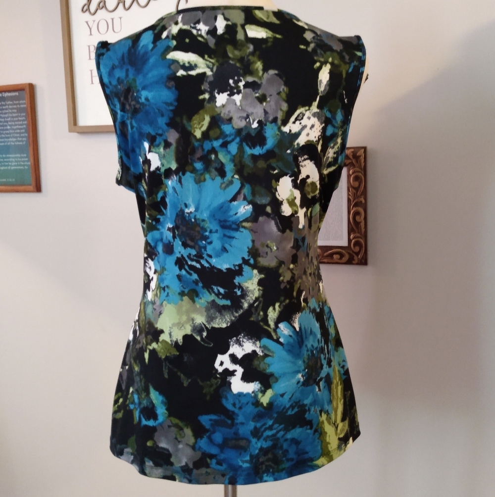 Susan Lawrence Ruffled Floral Tank Top, M - Picture 2 of 5
